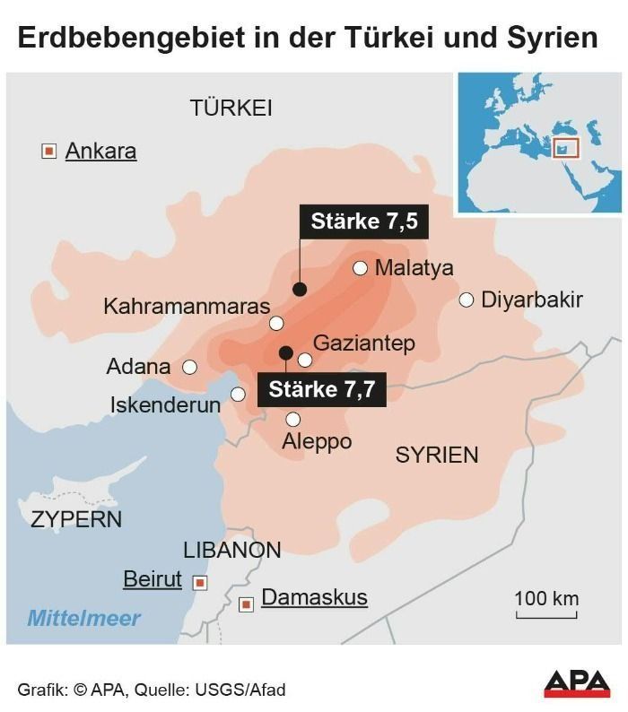 Erdbebengebiet in der Türkei und Syrien